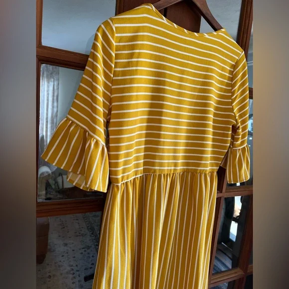 Flamingo Urban Yellow and White Striped Ruffle-Sleeve Dress - Picture 2 of 3